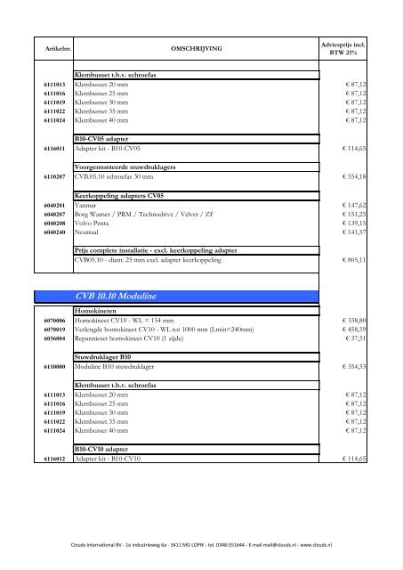 International B.V. CVB 05.05 Moduline CVB 05.10 ... - CLOUDS.NL