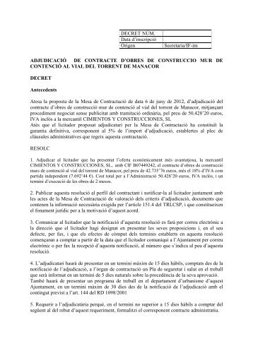 RESOLUCIÓ ADJUDICACIÓ CONTRACTE I REQUERIMENT ...