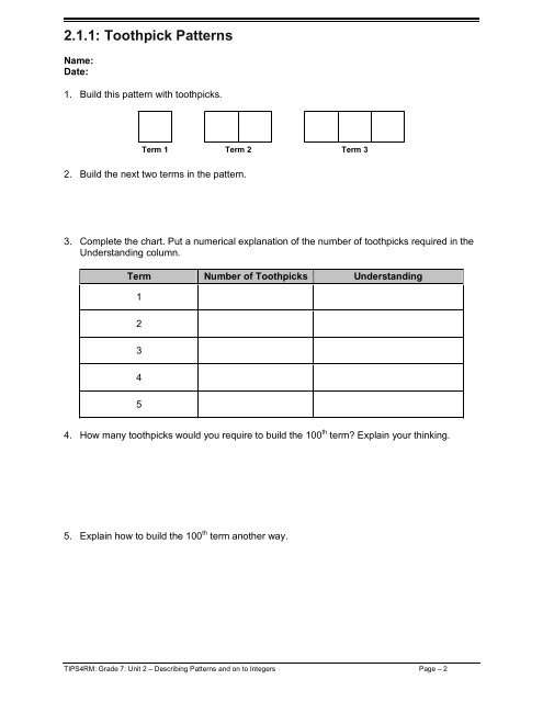 Grade 4 Math Patterns In Charts