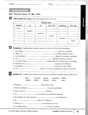 2.1 Present tense of -ar verbs