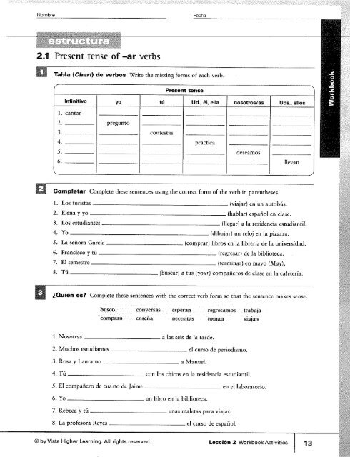 2.1 Present tense of -ar verbs