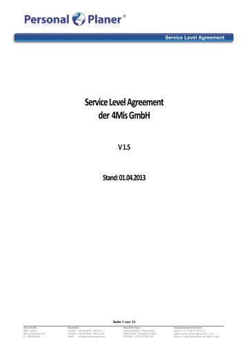 Service Level Agreement der 4Mis GmbH - Personal Planer