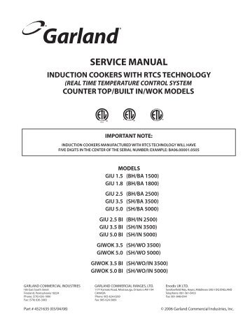 service manual induction cookers with rtcs technology - Garland