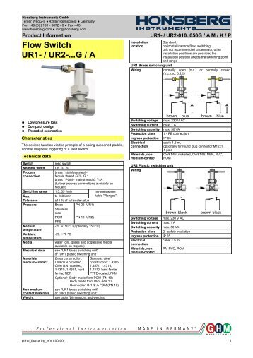 Download a datasheet for the UR1-G Paddle Flow Switch here..