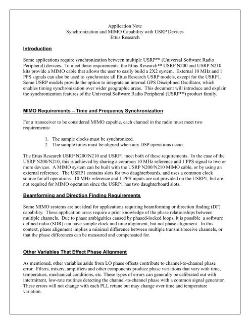 Application Note Synchronization and MIMO ... - Ettus Research
