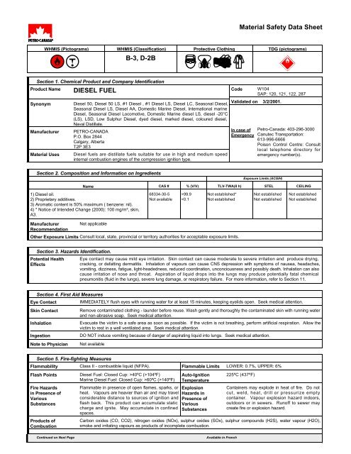 Material Safety Data Sheet DIESEL FUEL B-3, D-2B