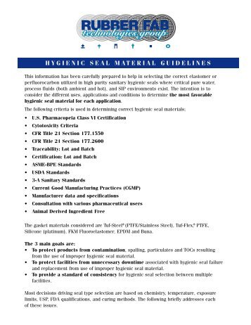 hygienic seal material guidelines - Rubber Fab Mold and Gasket