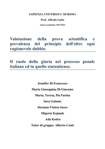 Valutazione della prova scientifica e prevalenza ... - Archiviopenale.it