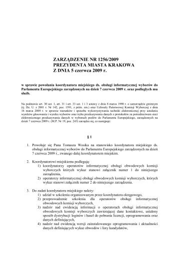ZARZÄDZENIE NR 1256/2009 PREZYDENTA MIASTA KRAKOWA Z ...