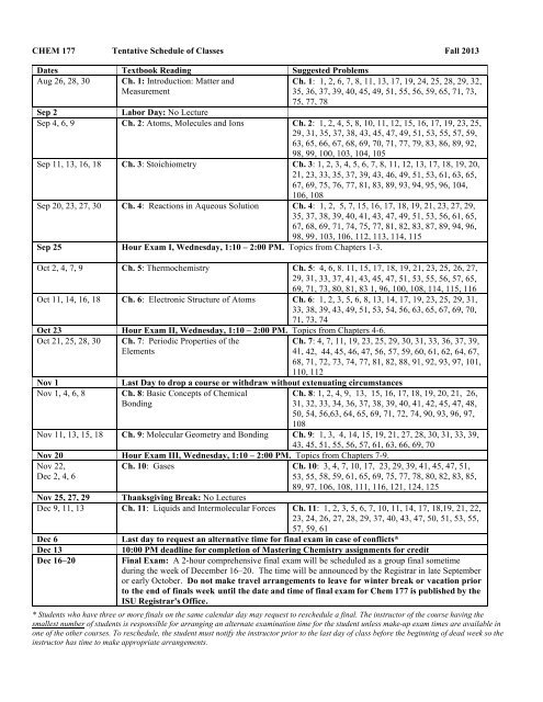 Chemistry 177, Course D Syllabus Fall 2013 Instructor Lecture: Dr ...