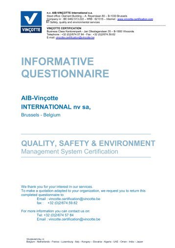INFORMATIVE QUESTIONNAIRE - vincotte-certification.com