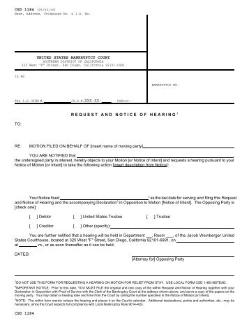 CSD 1184 - US Bankruptcy Court