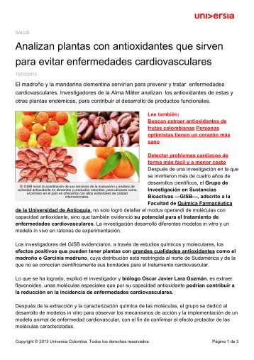 Analizan plantas con antioxidantes que sirven para evitar ...