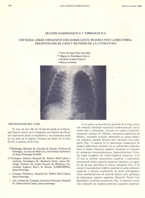 enfisema lobar congenito con subsecuente mejoria post-lobectomia ...