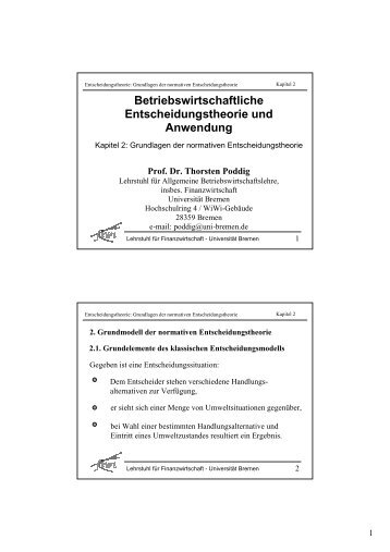 Betriebswirtschaftliche Entscheidungstheorie und Anwendung