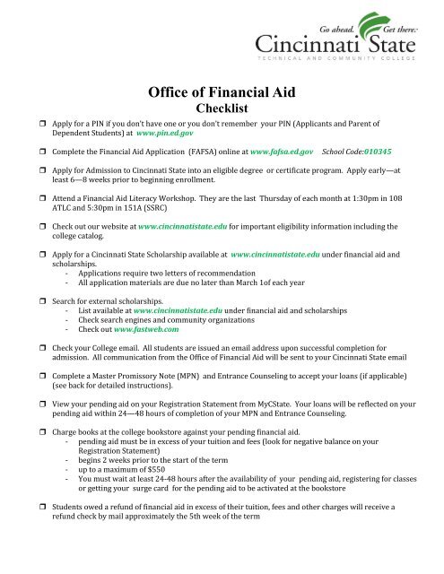 Office of Financial Aid Checklist - Cincinnati State