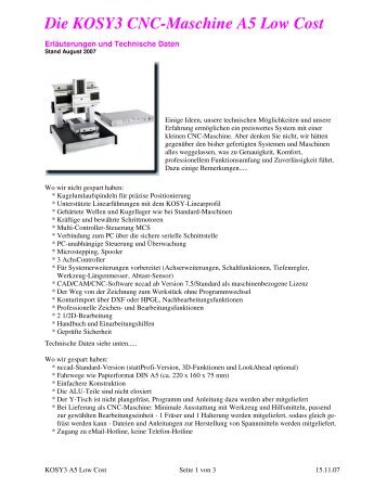 Die KOSY3 Cnc-Maschine A5 Low Cost - EMC - Elektronik und ...