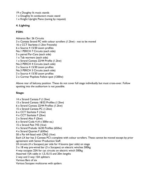 Civic Theatre Technical Details