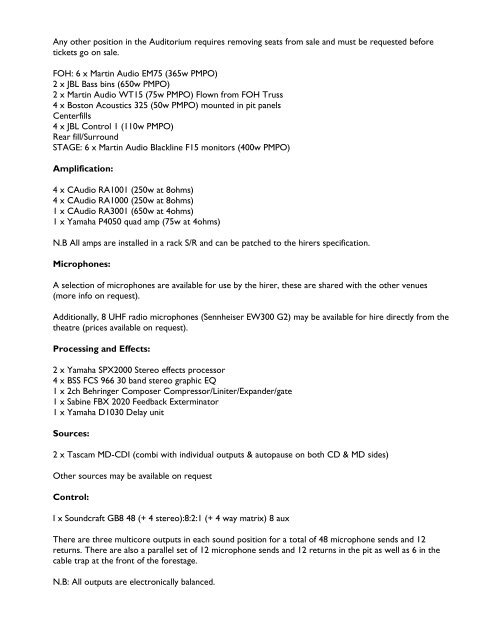 Civic Theatre Technical Details