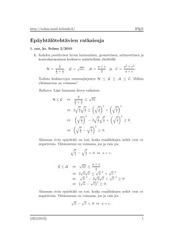 Epäyhtälötehtävien ratkaisuja - Helsinki.fi