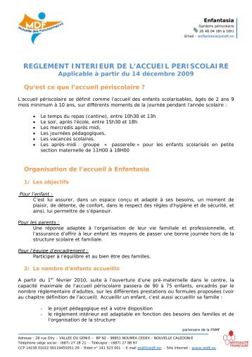 reglement interieur de l'accueil periscolaire - Mutuelle des ...