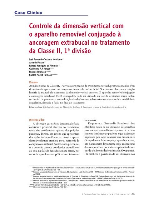 Controle da dimensÃ£o vertical com o aparelho ... - Dental Press