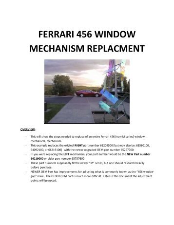FERRARI 456 WINDOW MECHANISM REPLACMENT - Ferrari Life