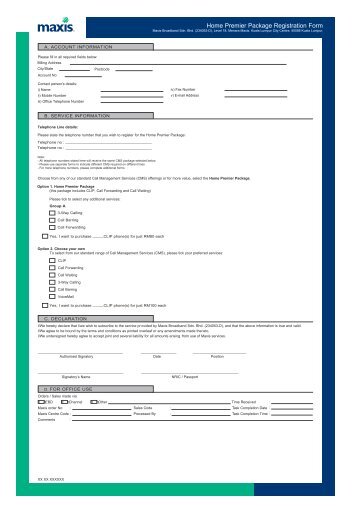 Home Premier Package Registration Form - Maxis
