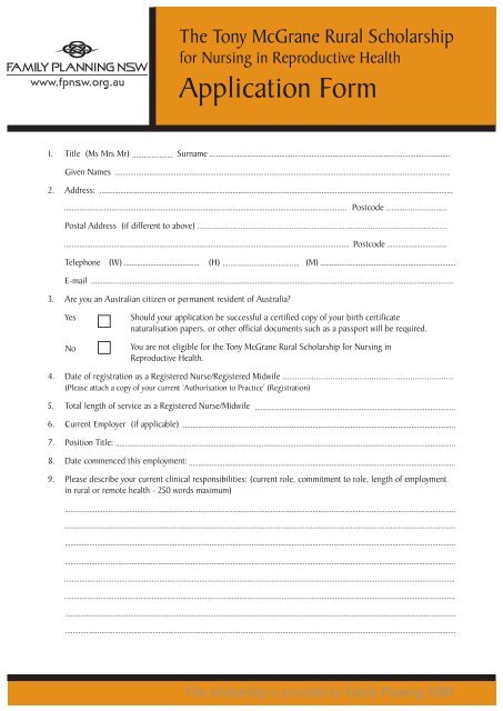 Application Form - Family Planning NSW