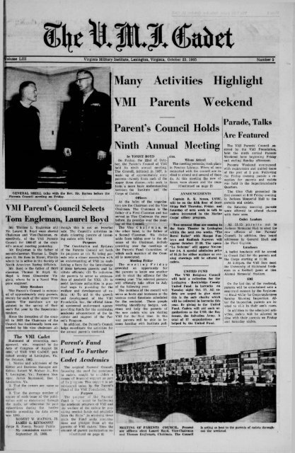 The Cadet. VMI Newspaper. October 23, 1965 - New Page 1 [www2 ...