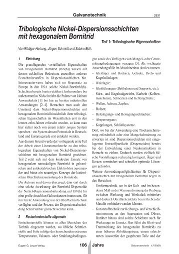 Tribologische Nickel-Dispersionsschichten mit hexagonalem Bornitrid