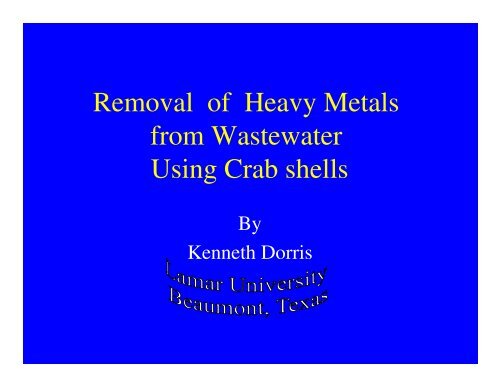 Removal of Heavy Metals from Wastewater Using Crab shells