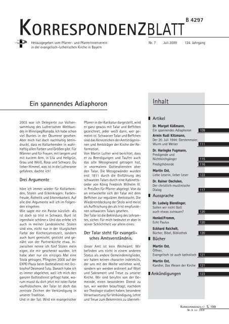 Ausgabe 2009 - Juli - Pfarrer- und Pfarrerinnenverein