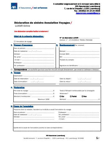 1-2 Déclaration de sinistre Annulation Voyages /