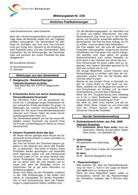 Mitteilungsblatt 02 2009 - Gemeinde Bettwiesen