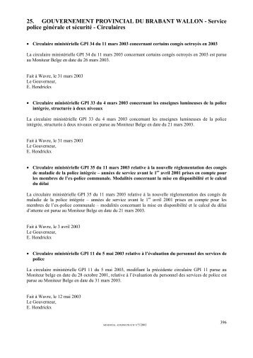 Circulaires - Province du Brabant wallon