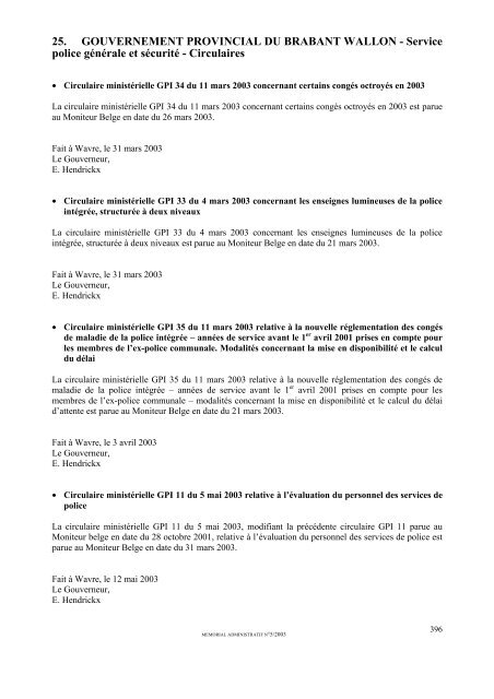 Circulaires - Province du Brabant wallon