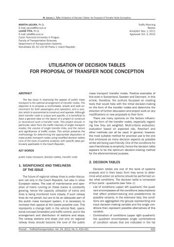 utilisation of decision tables for proposal of transfer node conception