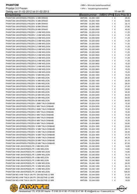 PHANTOM Prijslijst 3.0 Frezen Geldig van 01-02-2012 tot ... - A.M.T.C.