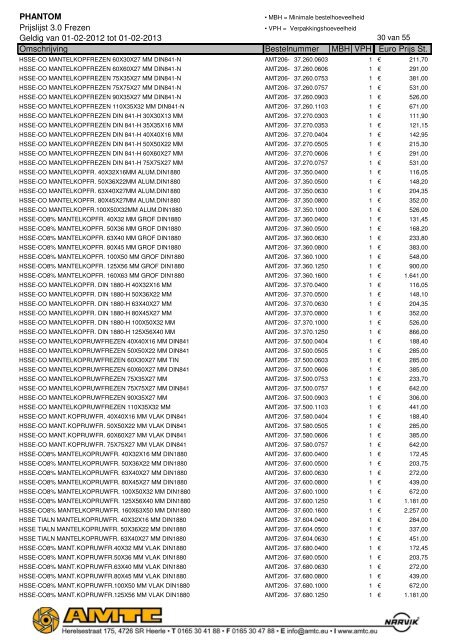 PHANTOM Prijslijst 3.0 Frezen Geldig van 01-02-2012 tot ... - A.M.T.C.