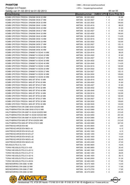 PHANTOM Prijslijst 3.0 Frezen Geldig van 01-02-2012 tot ... - A.M.T.C.