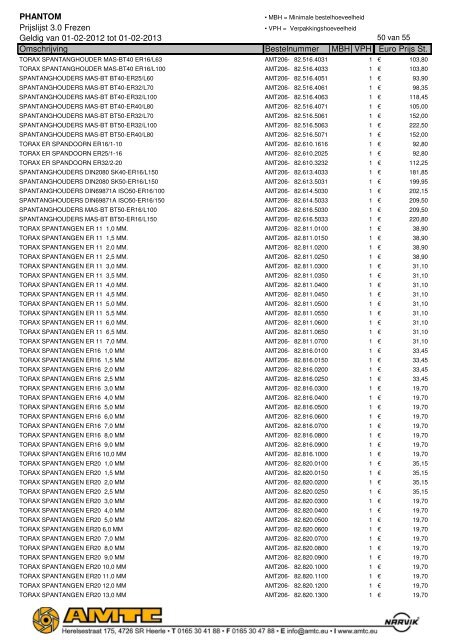 PHANTOM Prijslijst 3.0 Frezen Geldig van 01-02-2012 tot ... - A.M.T.C.