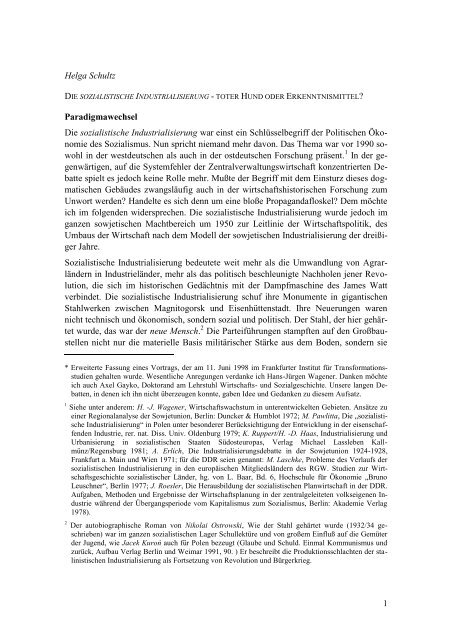 Die sozialistische Industrialisierung – toter Hund ...  - von Helga Schultz