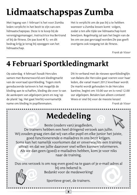 Sportkompas januari 2012 - Hercules Dordrecht