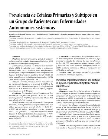 Prevalencia de Cefaleas Primarias y Subtipos en un Grupo de ...