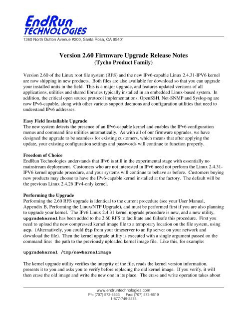 Version 2.60 Firmware Upgrade Release Notes - EndRun ...
