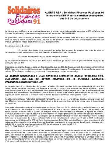 ALERTE RSP : Solidaires Finances Publiques 91 interpelle la ...