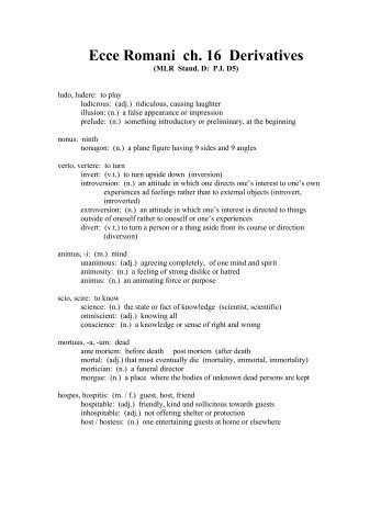 Ecce Romani ch. 16 Derivatives - Lewiston School District