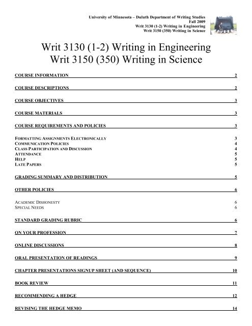 Writ 3130 (1-2) Writing in Engineering Writ 3150 (350 ... - David Beard