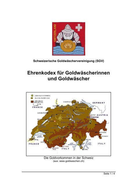 Ehrenkodex fÃ¼r GoldwÃ¤scherinnen und ... - Goldwaschen.ch